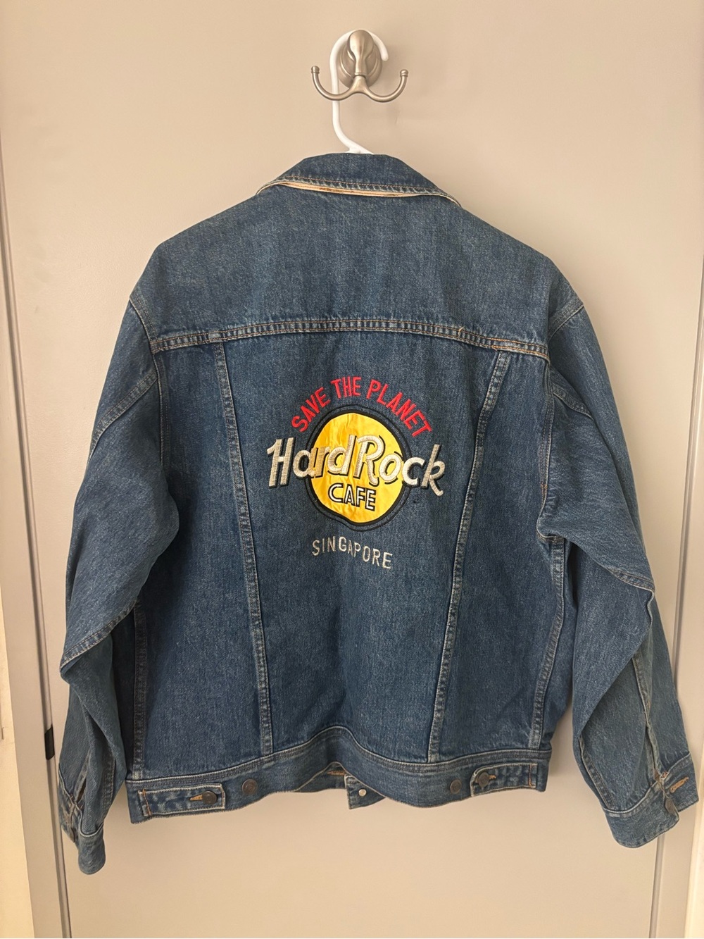 Vintage Hard Rock Cafe Singapore Denim Jacket Size L Save The Planet